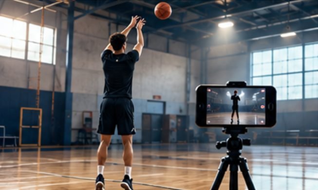 Player shooting while a phone on a tripod records